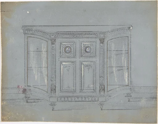 Design for a Cabinet with Glass Side Doors and Porcelain Plaques