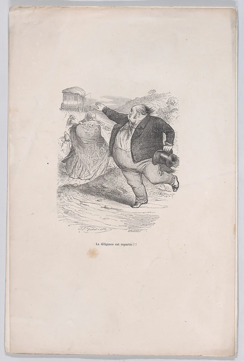 "The diligence is gone!!!" from the Little Miseries of Human Life — Paul-Emile-Daurand Forgues|J. J. Grandville|Henri Fournier|Brugnot