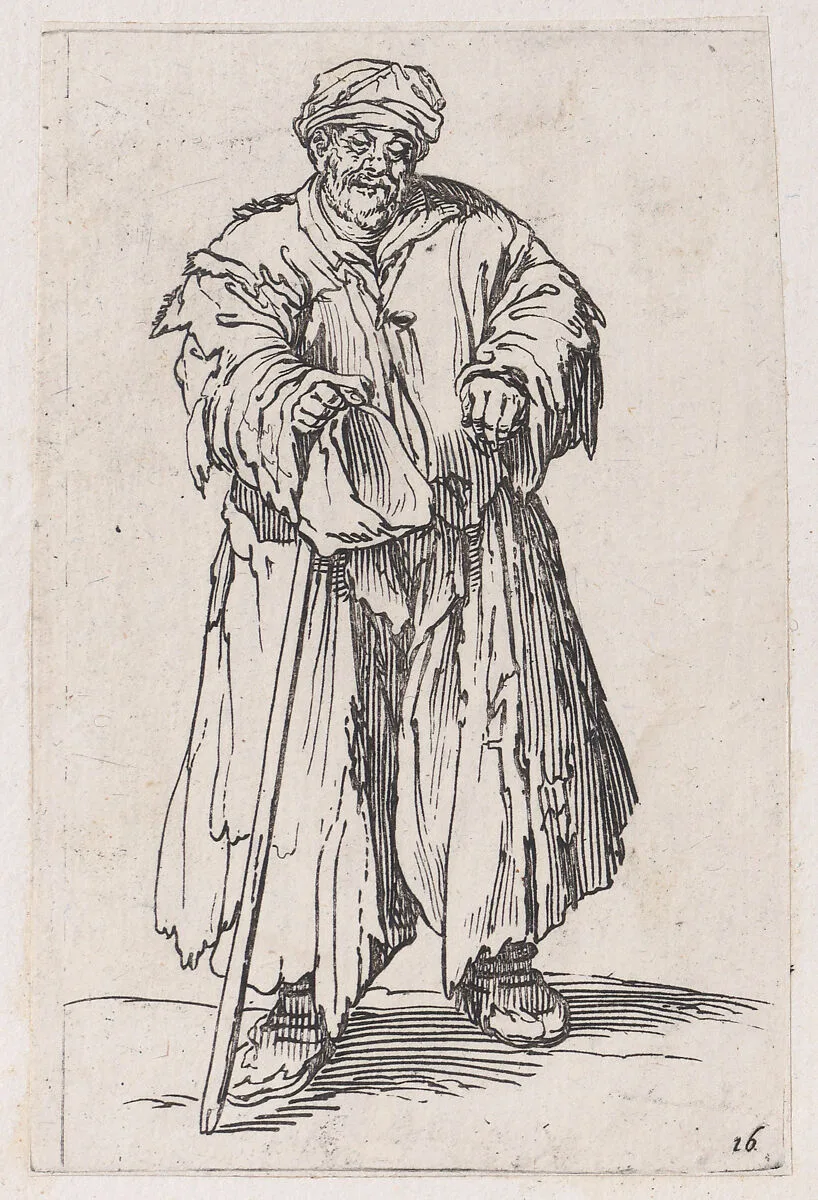 Reverse Copy of Le Mendiant Obèse aux Yeux Baissés (The Obese Beggar with Lowered Eyes), from Les Gueux suite appelée aussi Les Mendiants, Les Baroni, ou Les Barons (The Beggars, also called the Barons) — Jacques Callot|Anonymous