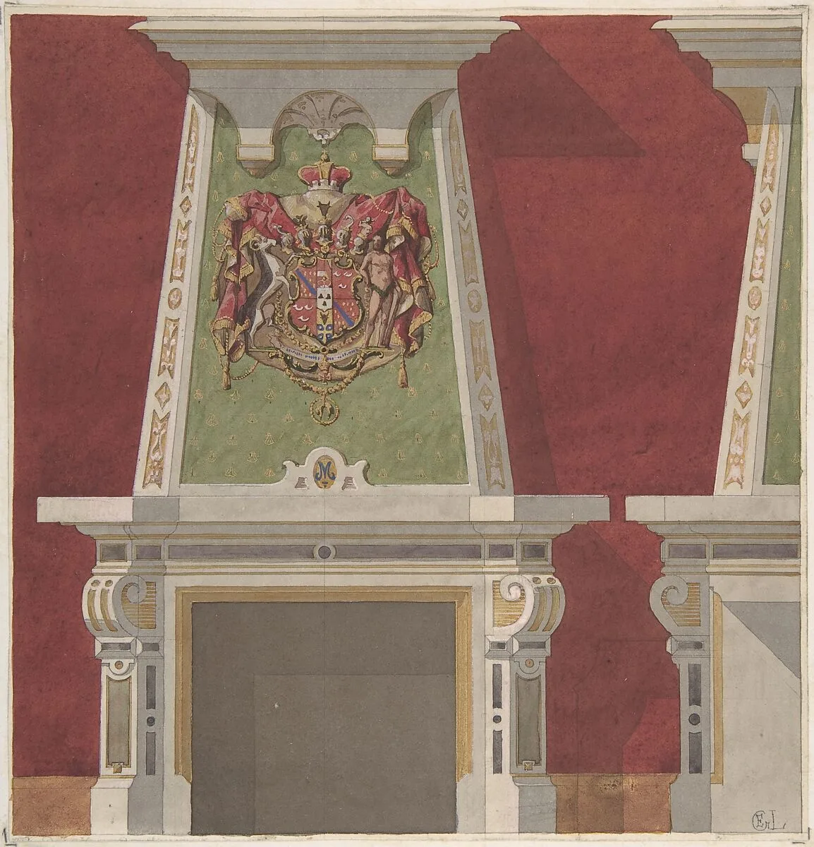 Design for Chimney Piece, Château du Duc de Meternick, Johannisburg — Jules-Edmond-Charles Lachaise|Eugène-Pierre Gourdet