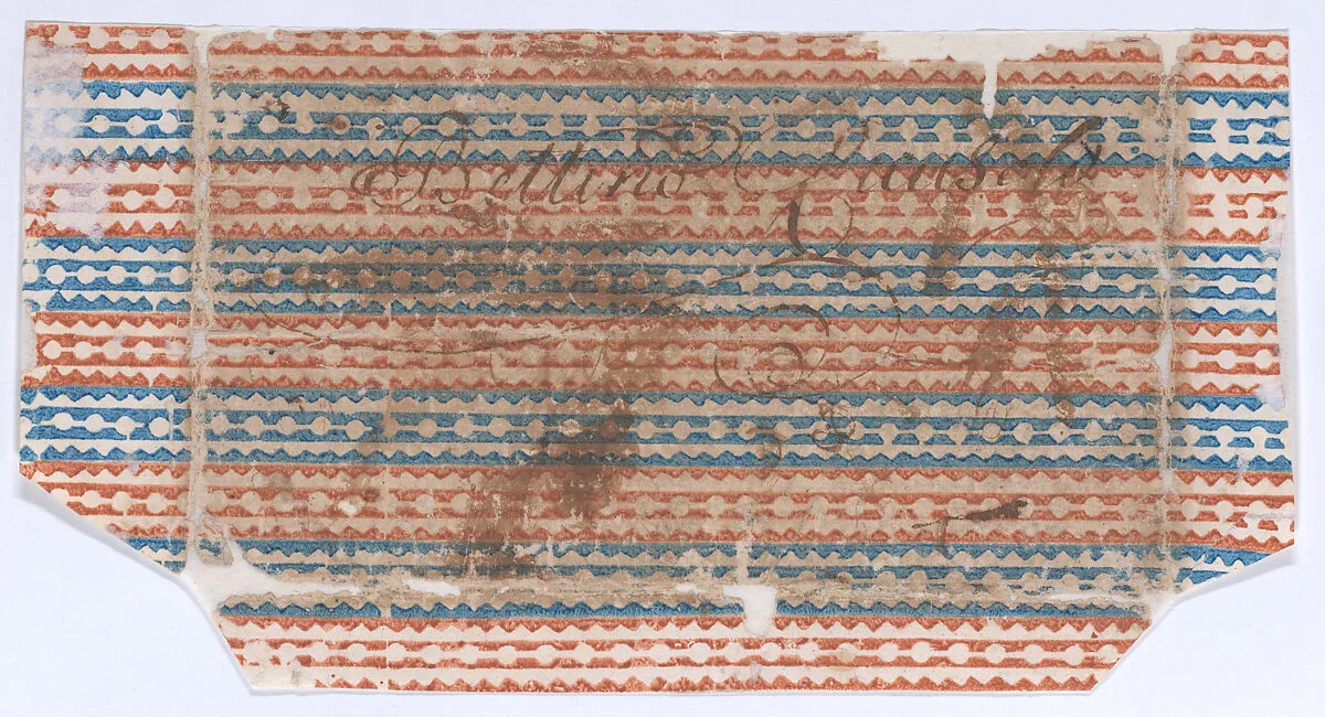 Sheet with overall red and blue geometric pattern — Anonymous