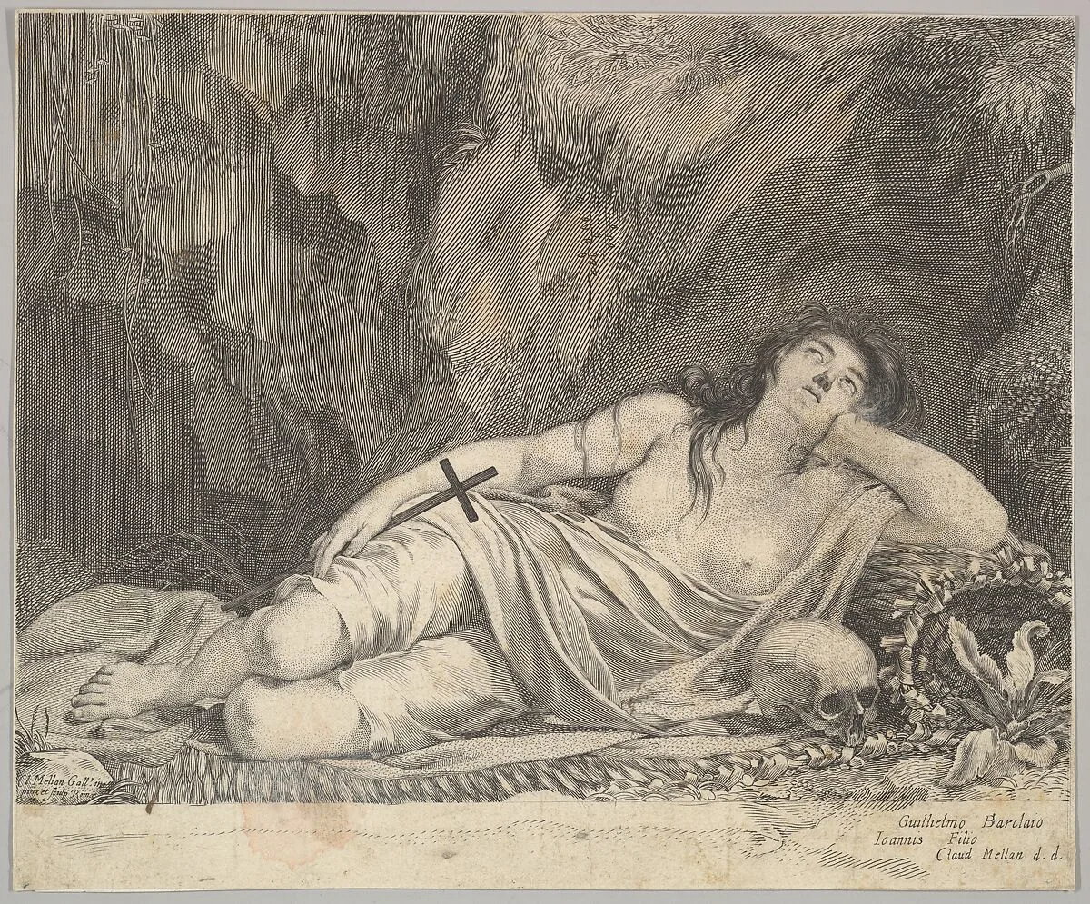 St. Mary Magdalen Reclining in a Grotto — Claude Mellan|Guillaume Barclay
