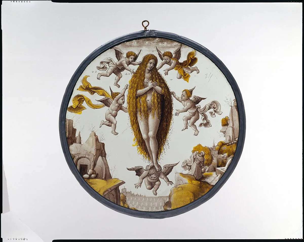 Roundel with Mary of Egypt crossing the Jordan — Unknown