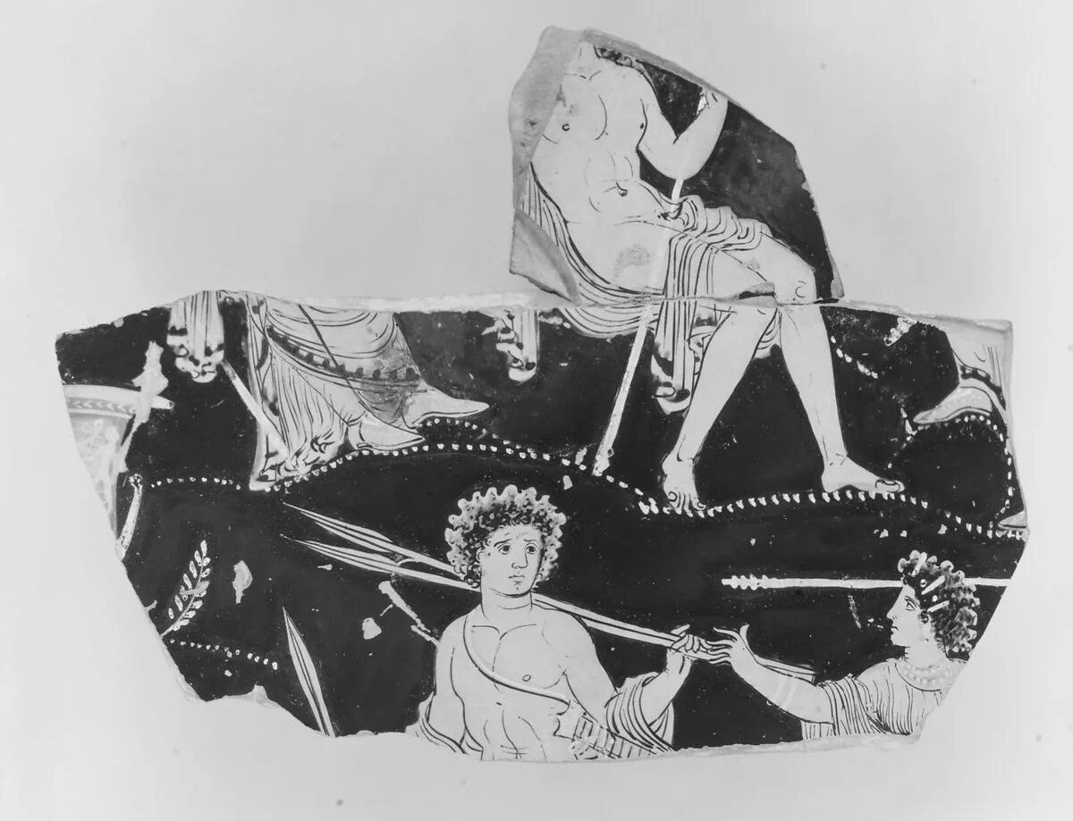 Fragment of a terracotta volute-krater (bowl for mixing wine and water) — Painter of the Dublin Situlae