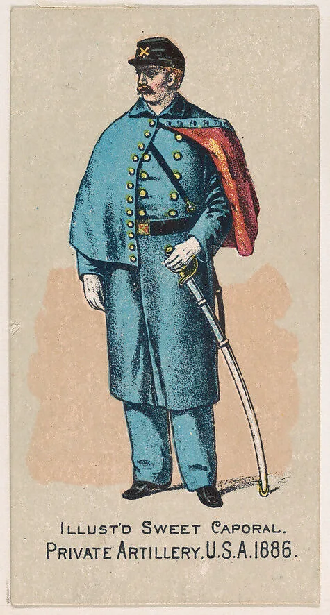 Private Artillery, United States Army, 1886, from the Military Series (N224) issued by Kinney Tobacco Company to promote Sweet Caporal Cigarettes — Kinney Brothers Tobacco Company
