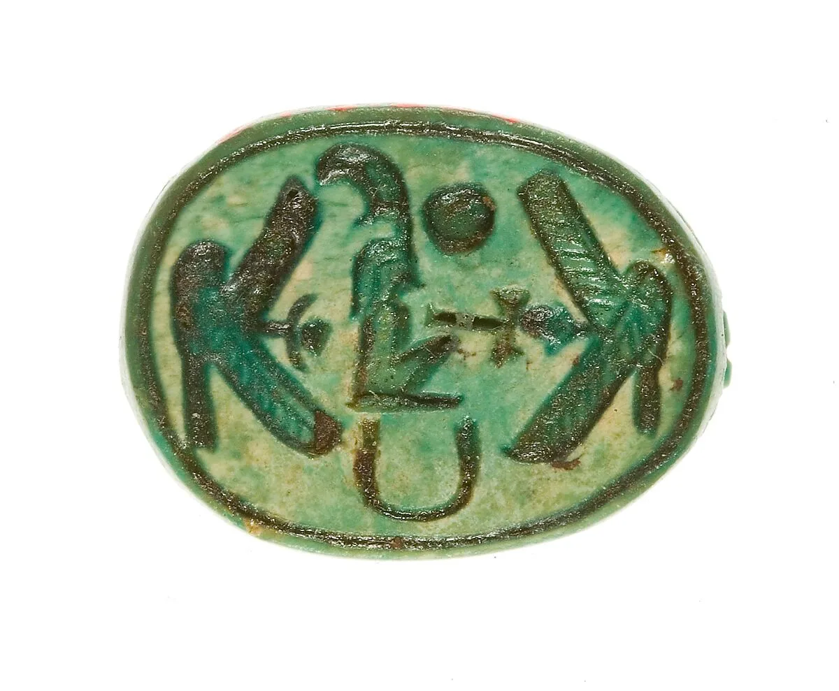 Scarab Inscribed with the Name Maatkare (Hatshepsut) Flanked by Two Falcons, One Proffering an Ankh — Unknown