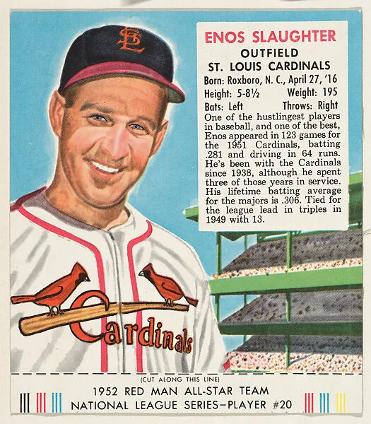 Enos Slaughter, from the Red Man All-Star Team series (T232), issued by Red Man Chewing Tobacco — Red Man Chewing Tobacco