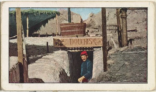 Card No. 222, A Bathroom in the French Trenches, from the World War I Scenes series (T121) issued by Sweet Caporal Cigarettes — Underwood & Underwood|American Tobacco Company