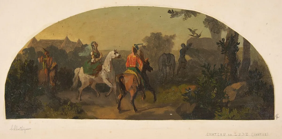 Mural design picturing riders in a landscape for a lunette in the library of the Chateau de Lude (Sarthe) — Jules-Edmond-Charles Lachaise|Eugène-Pierre Gourdet