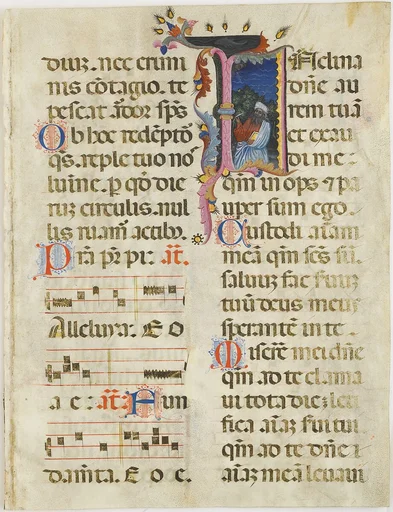 Manuscript Leaf with King David in an Initial I, from a Psalter