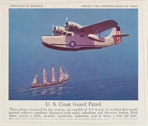 U. S. Coast Guard Patrol, collector card from the Airplanes of America series (D2), issued by the Kelley Baking Company to promote Kelley's Bread — Kelley Baking Company