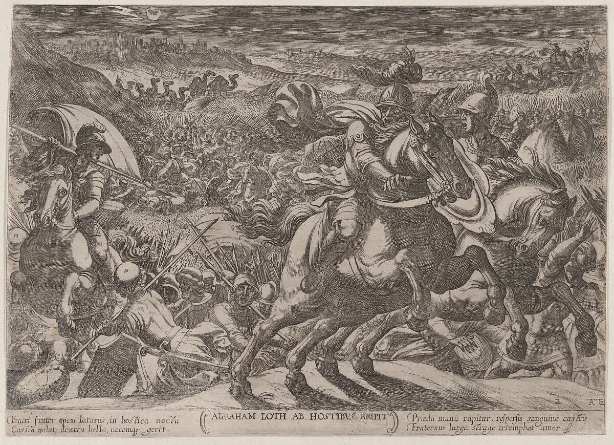 Plate 2: Abraham Liberating His Nephew Lot, from 'The Battles of the Old Testament' — Antonio Tempesta|Nicolaus van Aelst