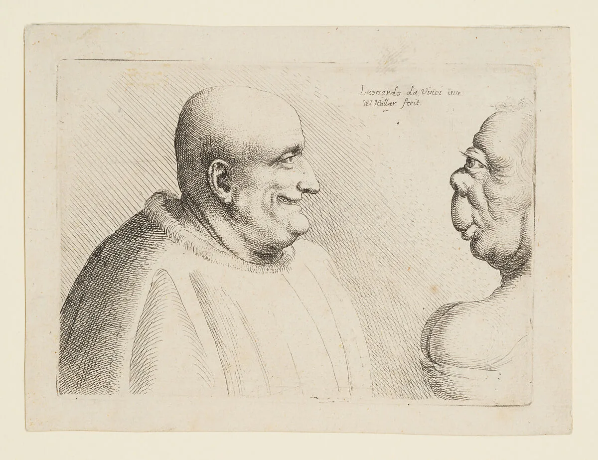 Two Deformed Heads Facing Inwards — Wenceslaus Hollar|Leonardo da Vinci