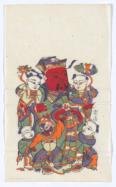 現代 佚名 五子門神(左) 彩印木刻年畫 河南朱仙鎮|New Year Picture of Door God with Five Children (left one of a pair) — Unidentified
