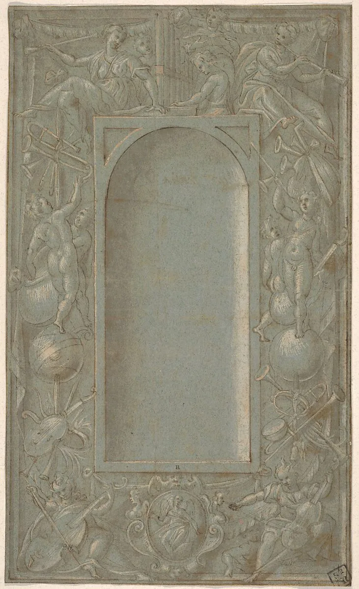 Niche Surrounded by a Decorative Frame Dedicated to the Theme of Music — Bernardino Campi|Anonymous, Italian, Lombard, 16th century