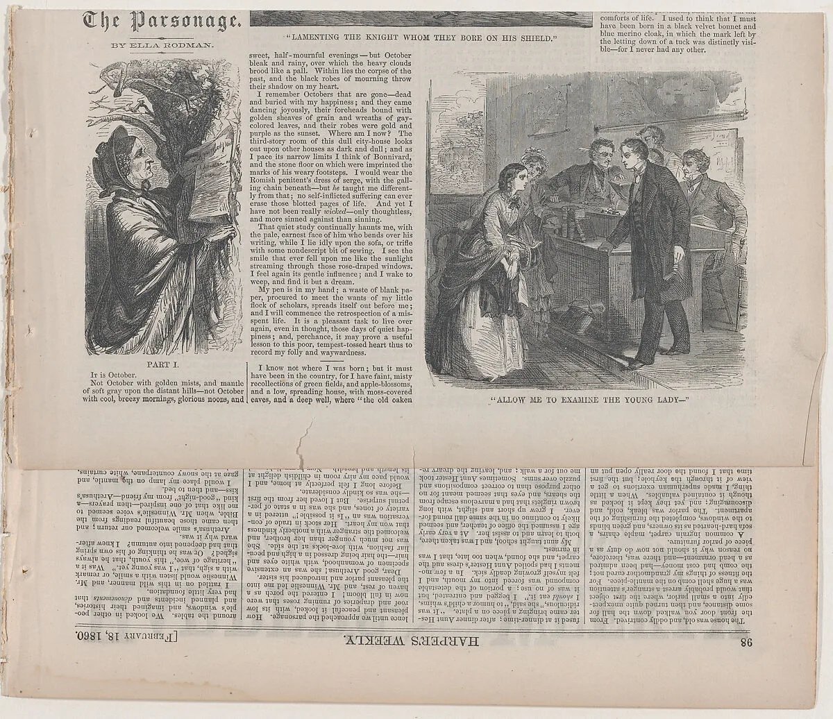 "Allow Me to Examine the Young Lady" (from "The Mistress of the Parsonage," in "Harper's Weekly") — Harper & Brothers|Winslow Homer|Harper's Weekly
