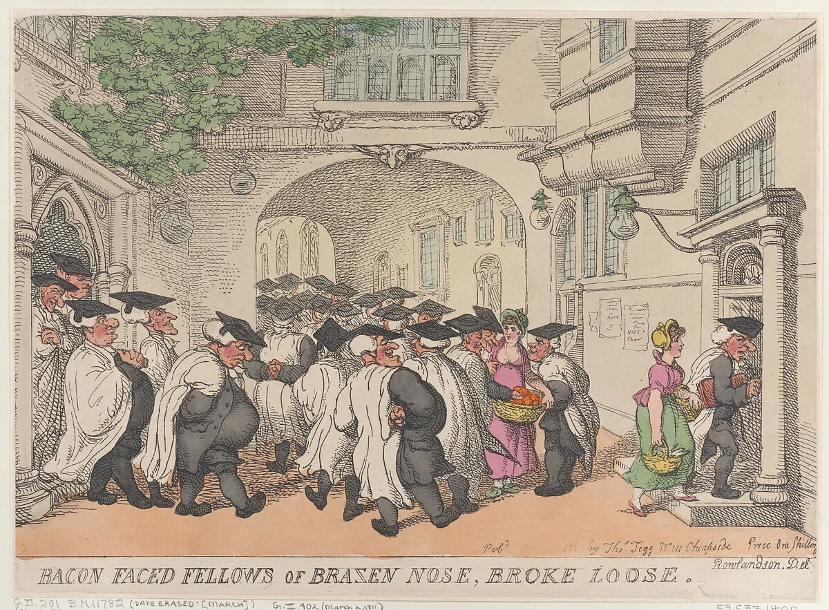 Bacon Faced Fellows of Brazen Nose, Broke Loose — Thomas Rowlandson|Thomas Tegg
