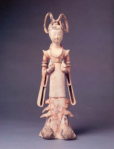 唐 彩繪描金陶宫装女俑|Standing court lady