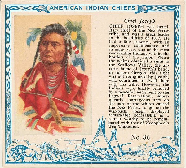 Card No. 36, Chief Joseph, from the Indian Chiefs series (T129) issued by Red Man Chewing Tobacco — Red Man Chewing Tobacco