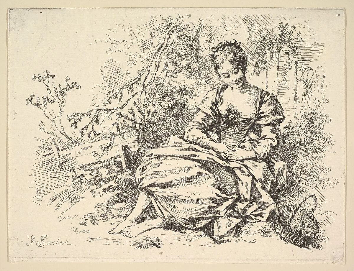 Girl in a Landscape with a Basket of Flowers — François Boucher