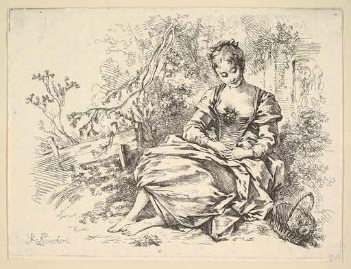 Girl in a Landscape with a Basket of Flowers