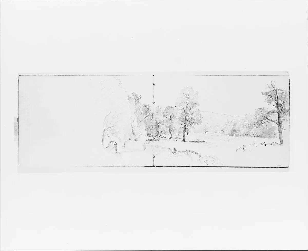 Trees and Fence Framing a Country Lane (from Sketchbook VII) — William Trost Richards