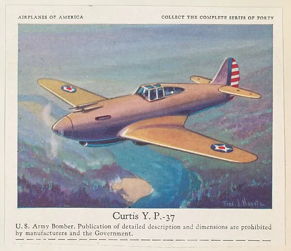 Curtis Y. P.-37, collector card from the Airplanes of America series (D2), issued by the Kelley Baking Company to promote Kelley's Bread — Kelley Baking Company
