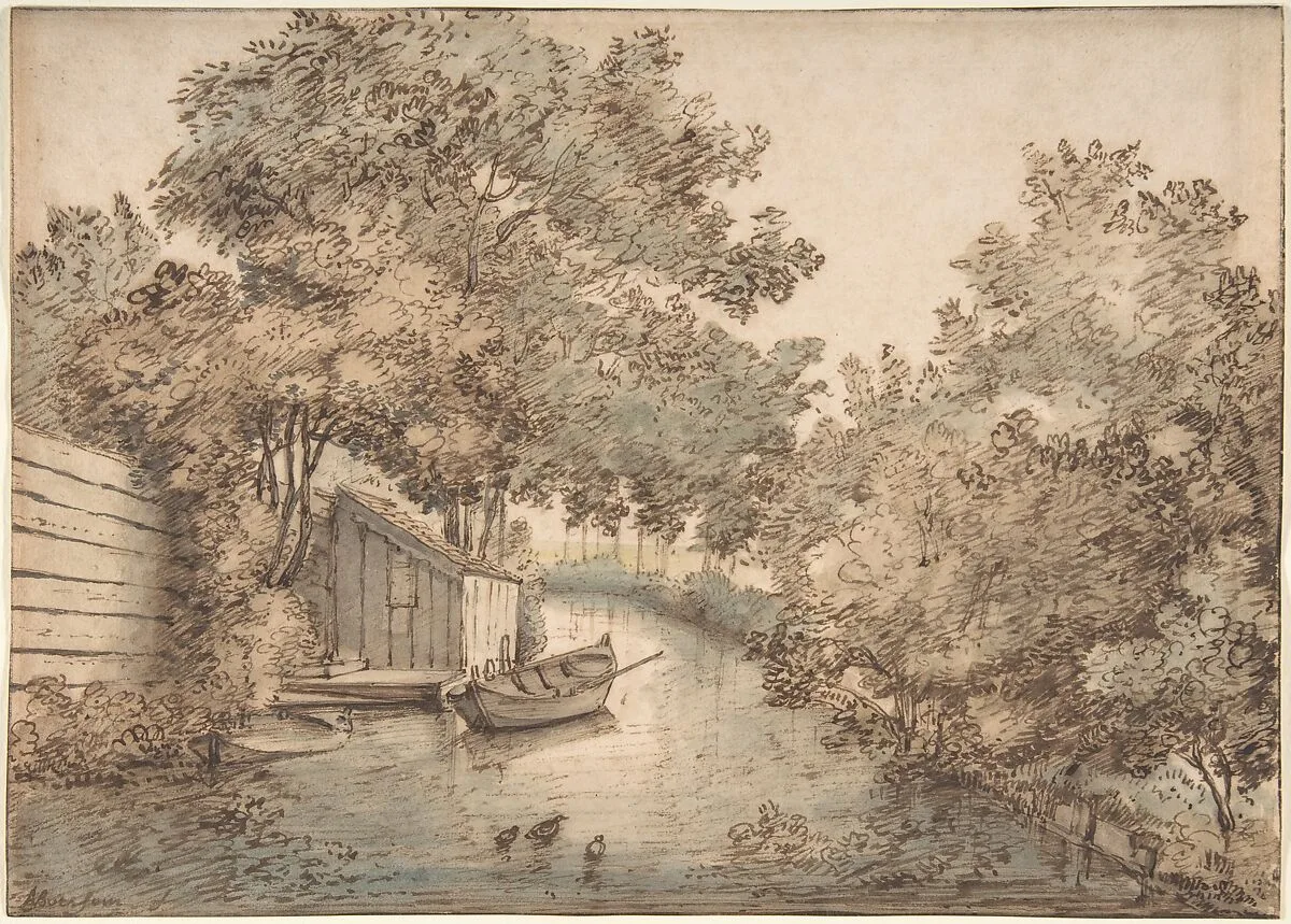 Canal with a Boat and Ducks — Anthonie van Borssom