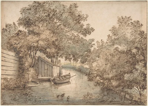 Canal with a Boat and Ducks