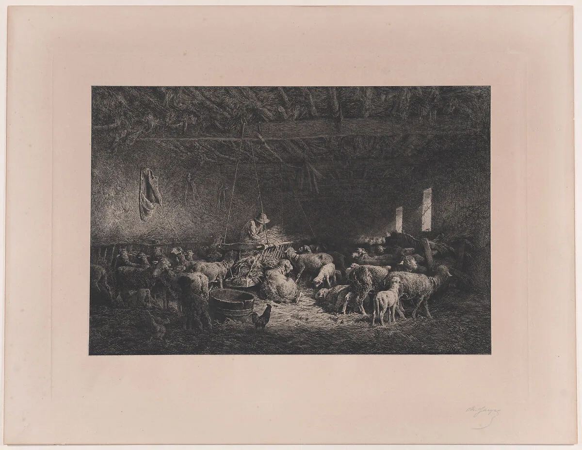 Interior of a Sheepfold — Charles Jacque