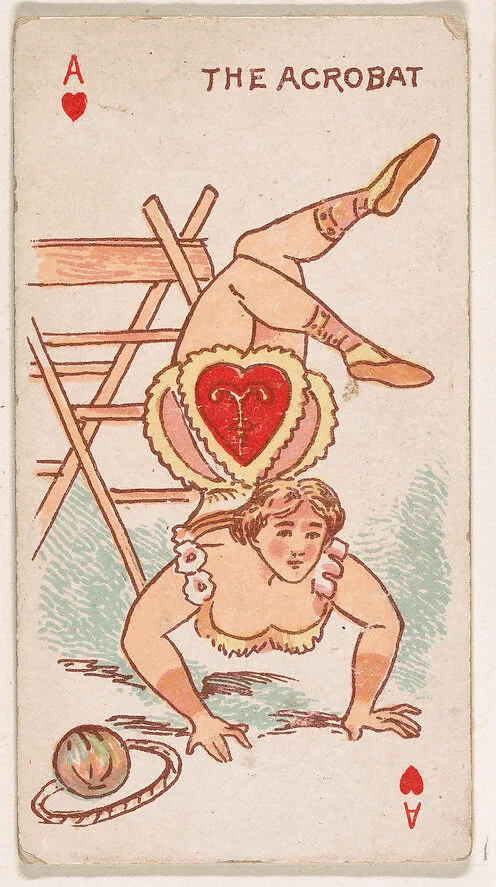 Ace of Hearts, The Acrobat, The German, from Harlequin Cards, 2nd Series (N220) issued by Kinney Bros. — Kinney Brothers Tobacco Company