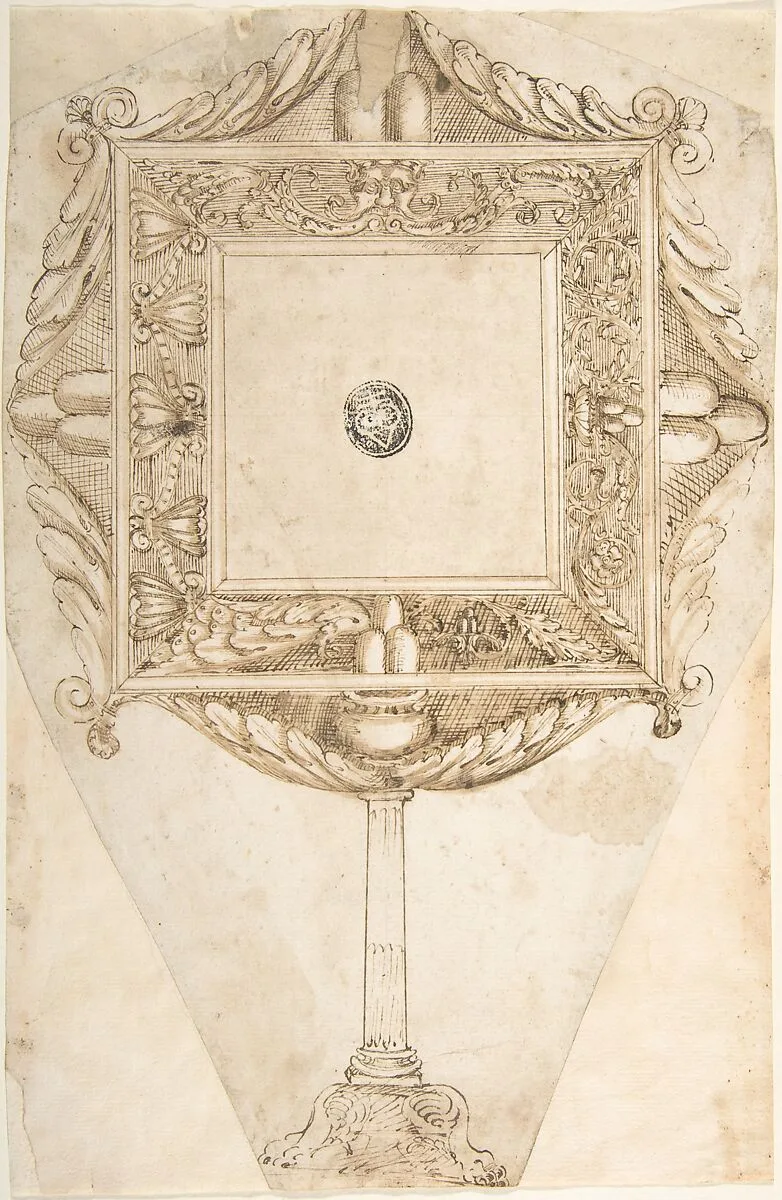 Design for a Mirror with the Sigil of Three Mountains (Family Crest of the Monti?) — Anonymous, Italian, 16th century