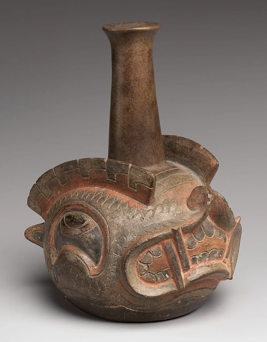 Bottle with leaf-nosed bat head — Cupisnique artist(s)