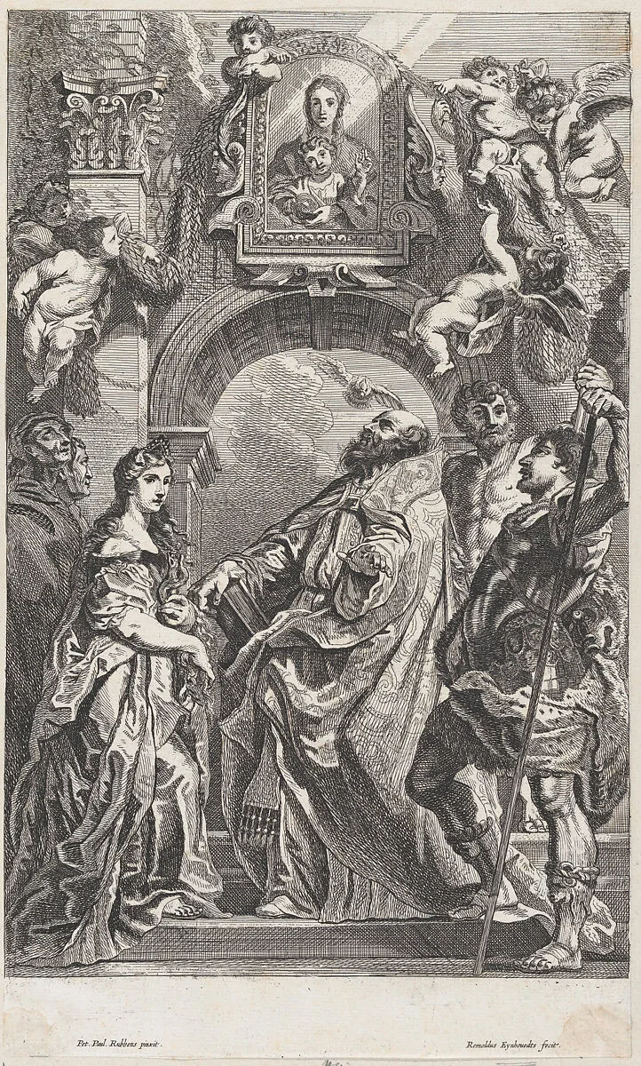 Saint Gregory and other saints in front of a gateway with a portrait of the Virgin, cherubs overhead — Rombout Eynhoudts|Peter Paul Rubens