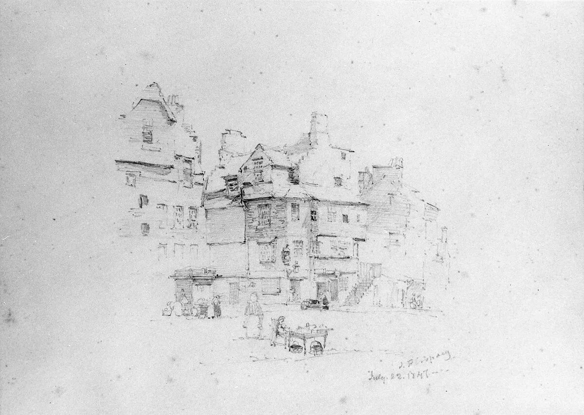 Village Square with Figures, Doune, Scotland (?) (from Cropsey Album) — Jasper Francis Cropsey