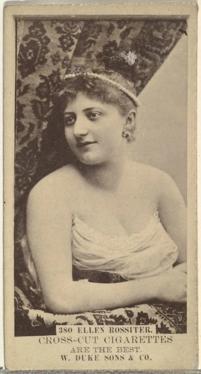 Card Number 380, Ellen Rossiter, from the Actors and Actresses series (N145-3) issued by Duke Sons & Co. to promote Cross Cut Cigarettes — W. Duke, Sons & Co.