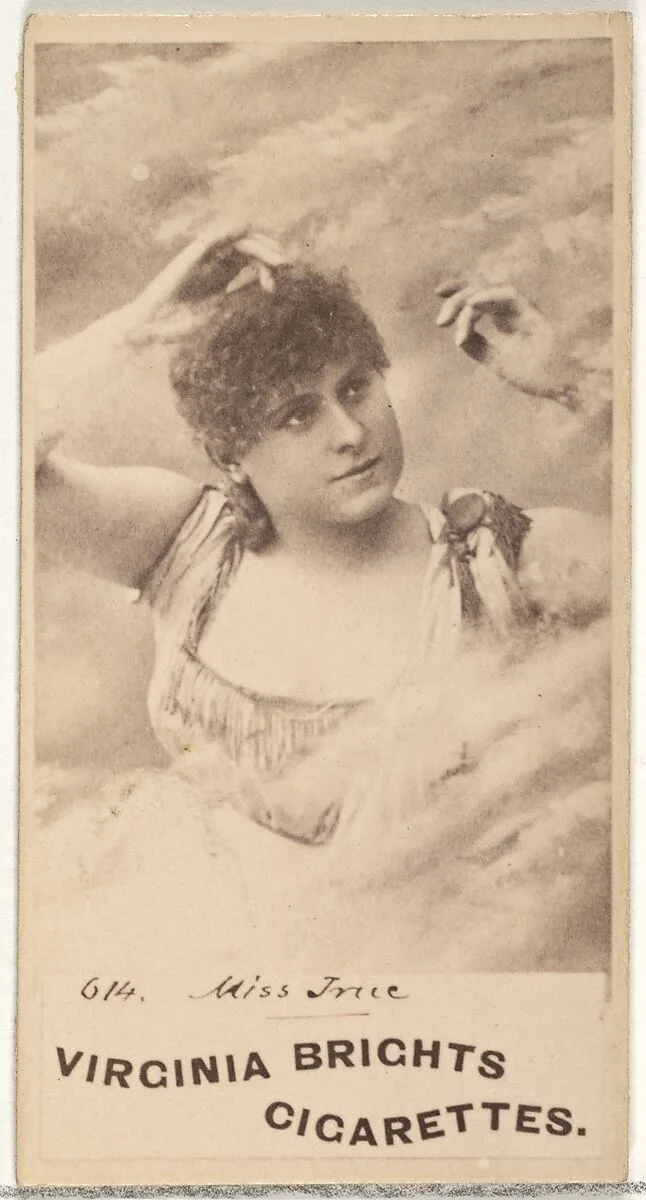 Card 614, Miss True, from the Actors and Actresses series (N45, Type 1) for Virginia Brights Cigarettes — Allen & Ginter