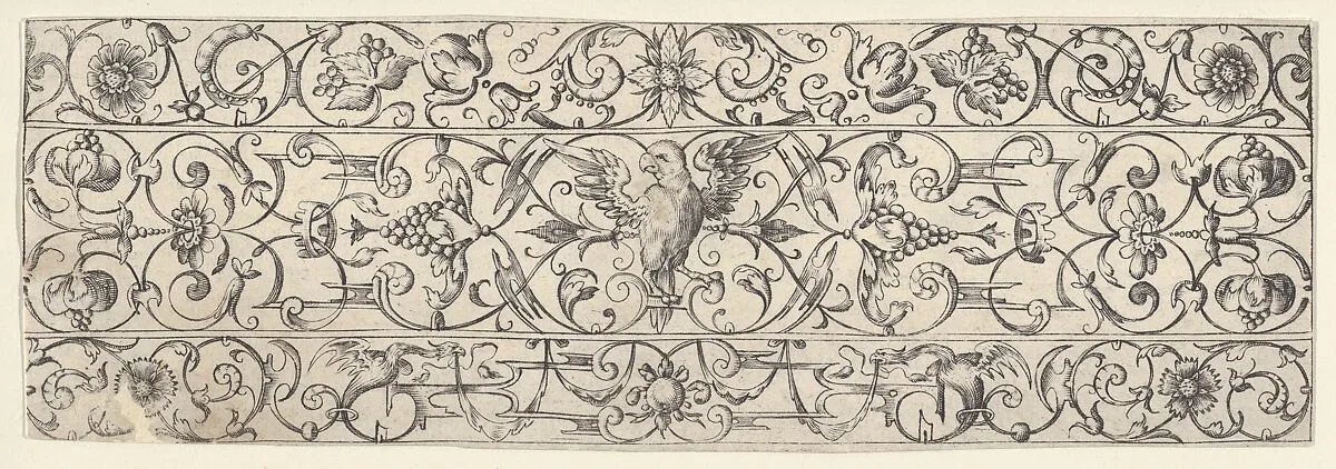 Friezes with Birds, Flowers and Meandering Wreaths and Scrolls (8) — Theodor Bang|Balthasar Caymox