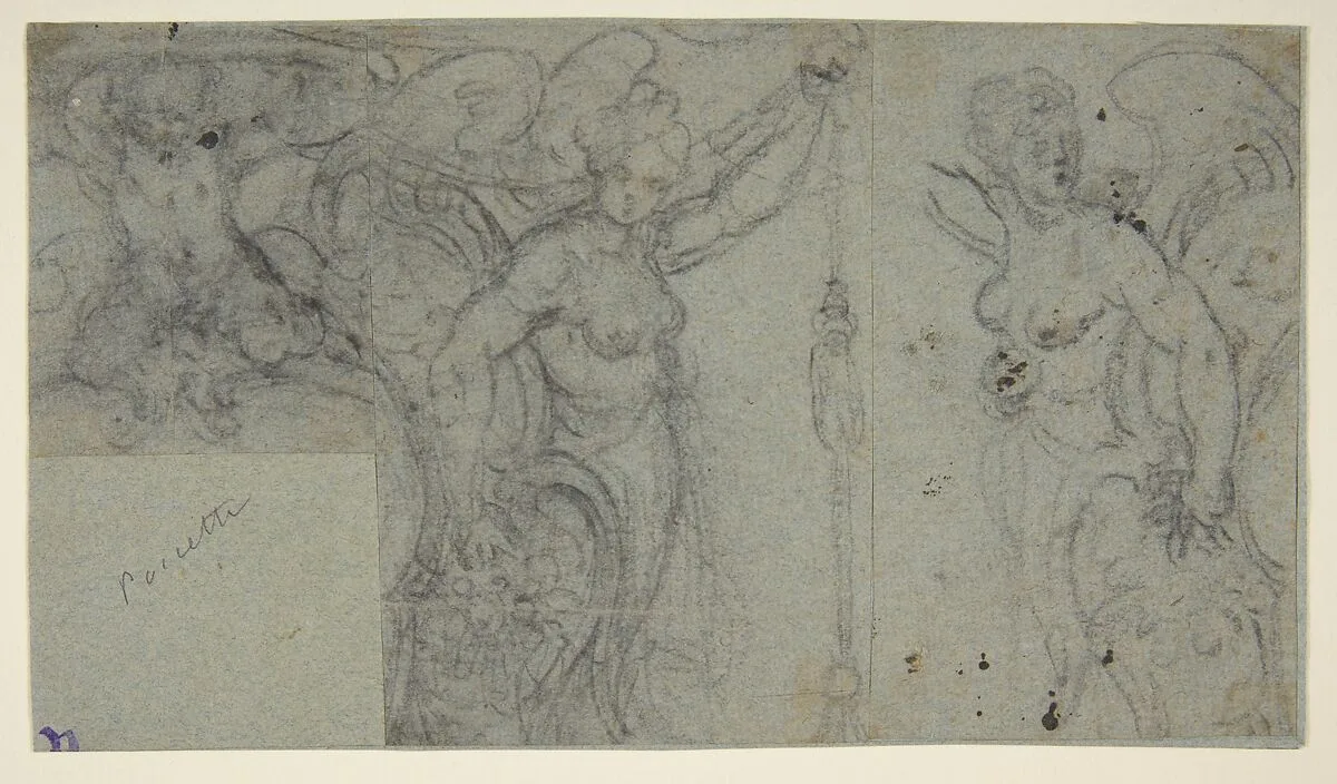 Design with Two Winged Female Figures and a Putto — Bernardino Poccetti