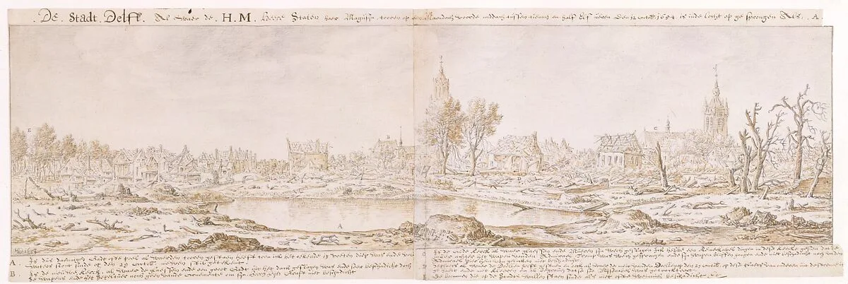 View of Delft after the Explosion of the Gunpowder Arsenal on October 12, 1654 — Herman Saftleven II