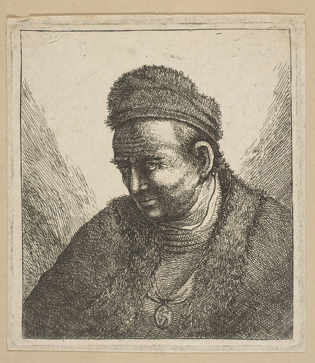Beardless Man in Fur Cloak and Cap: Bust — David Deuchar|Rembrandt (Rembrandt van Rijn)
