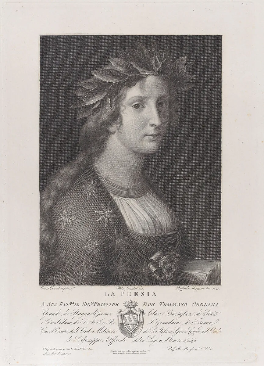 Poetry, a woman with a laurel crown — Luigi Bardi|Carlo Dolci|Pietro Ermini|Raphael Morghen