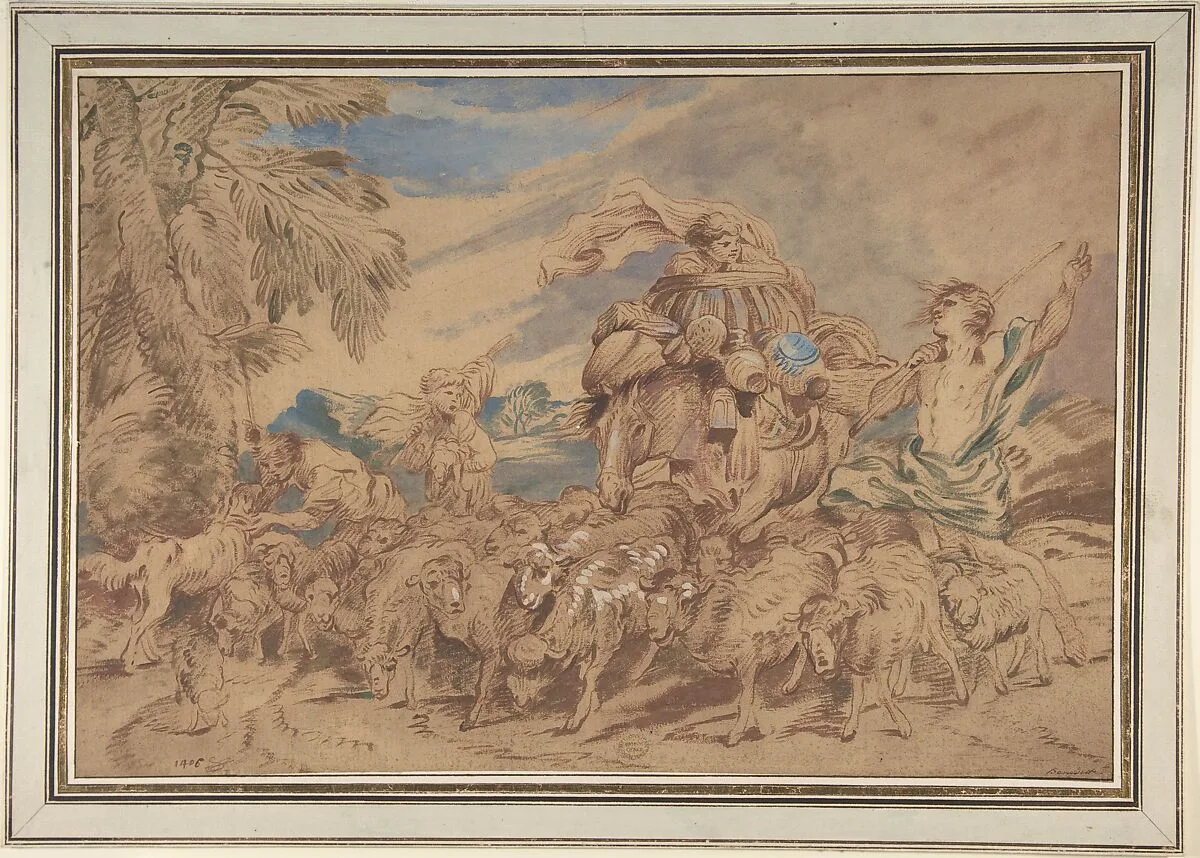 Pastoral Scene: Shepherds and Their Flock — Giovanni Benedetto Castiglione (Il Grechetto)|Michel Corneille the Younger