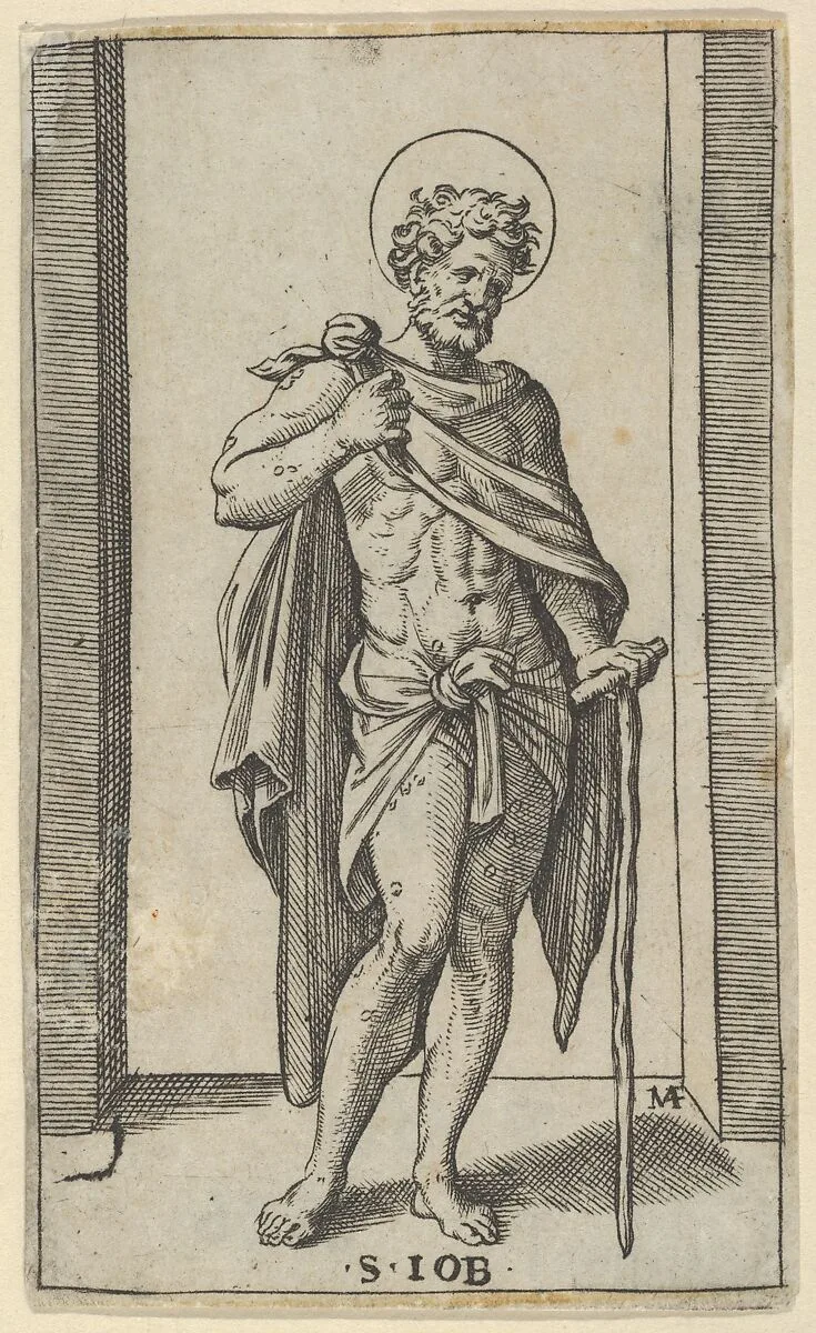 Saint Job, wearing a cloak, from "Piccoli Santi" (Small Saints) — Marcantonio Raimondi|Raphael (Raffaello Sanzio or Santi)