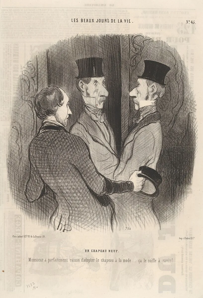 A New Hat, plate 45 from "The Best Days in Life," published in Le Charivari — Aubert et Cie|Honoré Daumier