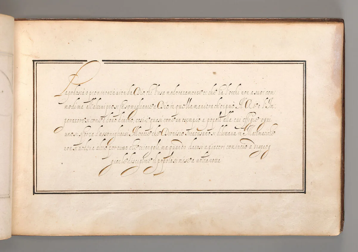 Calligraphic Exercise in Italian (Cursive Script) — Anonymous