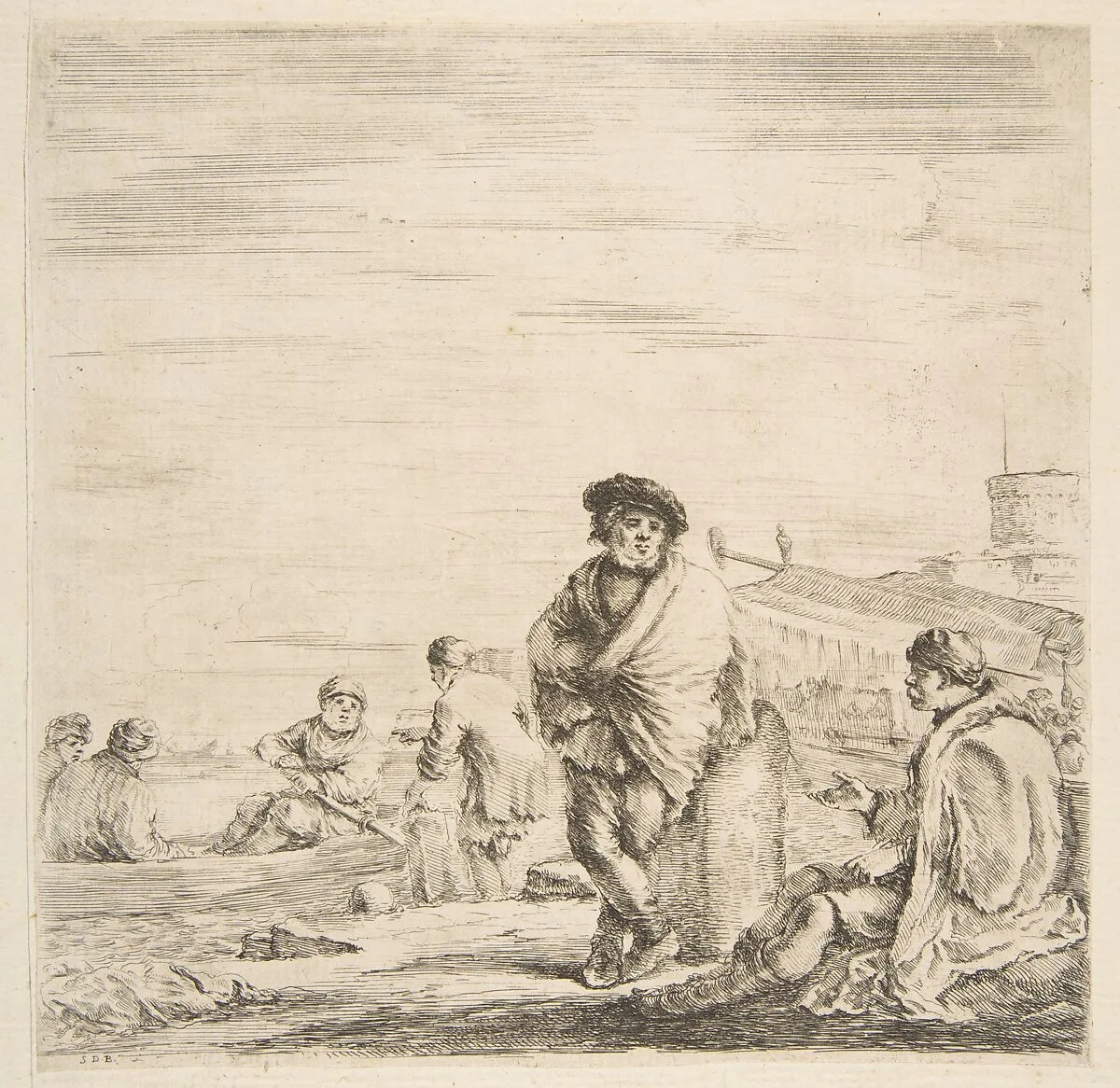 A standing sailor talking to a seated Levantine — Stefano della Bella