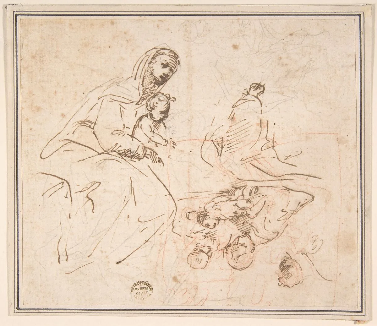 Two Studies for the Madonna and Child (recto); Flagellation (verso) — Anonymous, Italian, 16th century