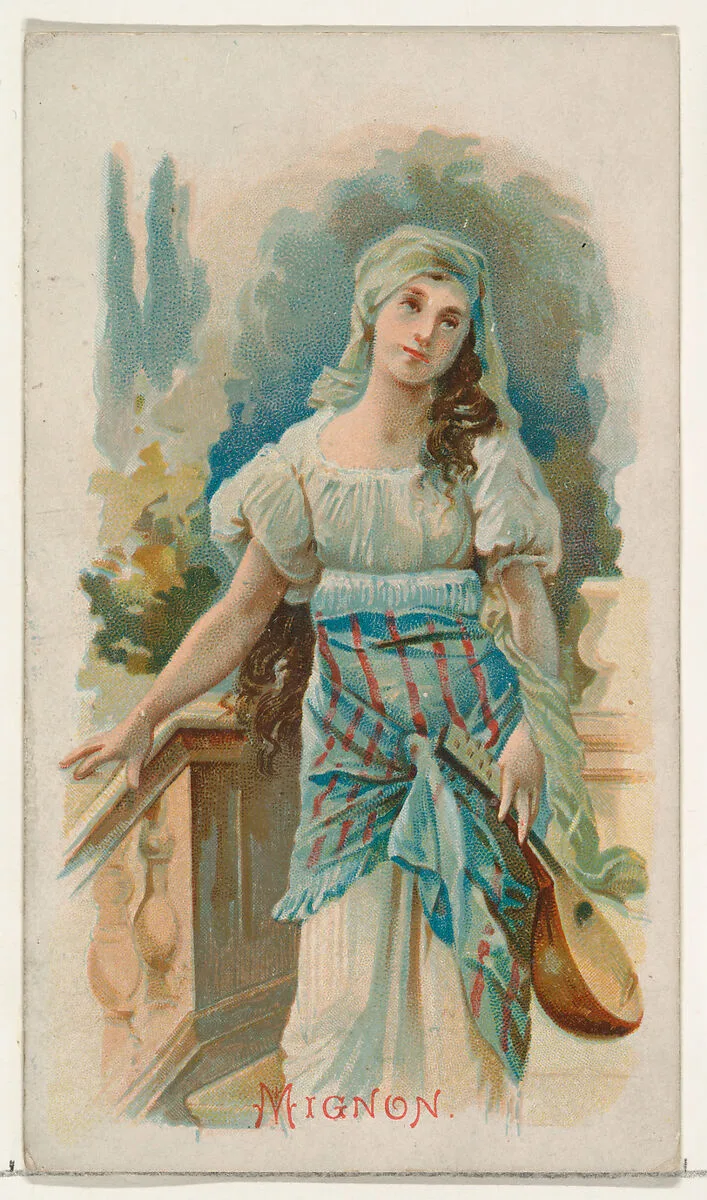Mignon, from the Illustrated Songs series (N116) issued by W. Duke, Sons & Co. to promote Honest Long Cut Tobacco — George S. Harris & Sons|W. Duke, Sons & Co.|American Tobacco Company