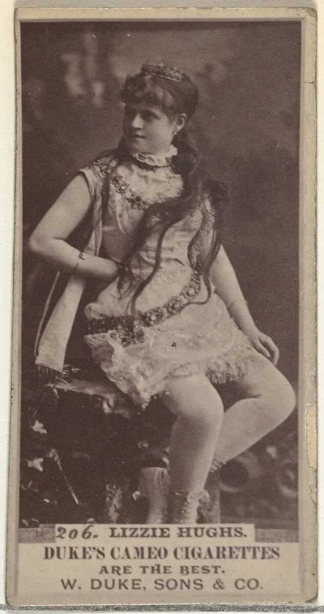 Card Number 206, Lizzie Hughs, from the Actors and Actresses series (N145-5) issued by Duke Sons & Co. to promote Cameo Cigarettes — W. Duke, Sons & Co.